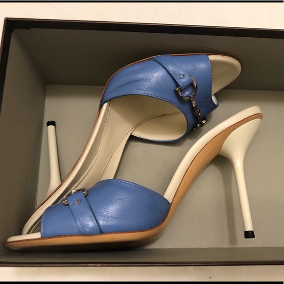 Gucci Shoes - Gucci collection blue and white heel slide sandal